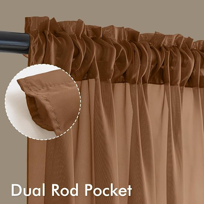 MIULEE Dark Brown Sheer Curtains 96 Inches Long 4 Panels 42 x 96 Inches | Light - Image 3