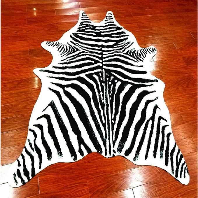 Zebra Print Rug Faux Animal Cowhide Skin Area Rug Leather Carpet Mat Large Size - Image 8