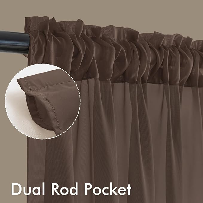 MIULEE Chocolate Sheer Curtains 63 Inches Long 4 Panels 42 x 63 Inches | Light - Image 3