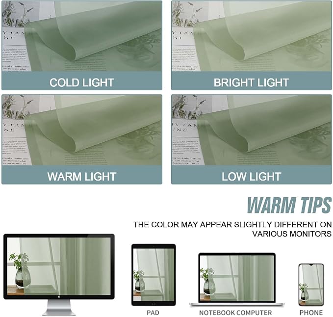 Green Sheer Curtains 216 Inches Long, Extra Long Light Filtering Modern Scarf - Image 6