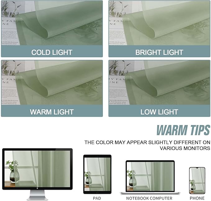 Sage Green Small Sheer Curtains Tier 24 Inches Length 2 Pieces, Light Filtering - Image 7