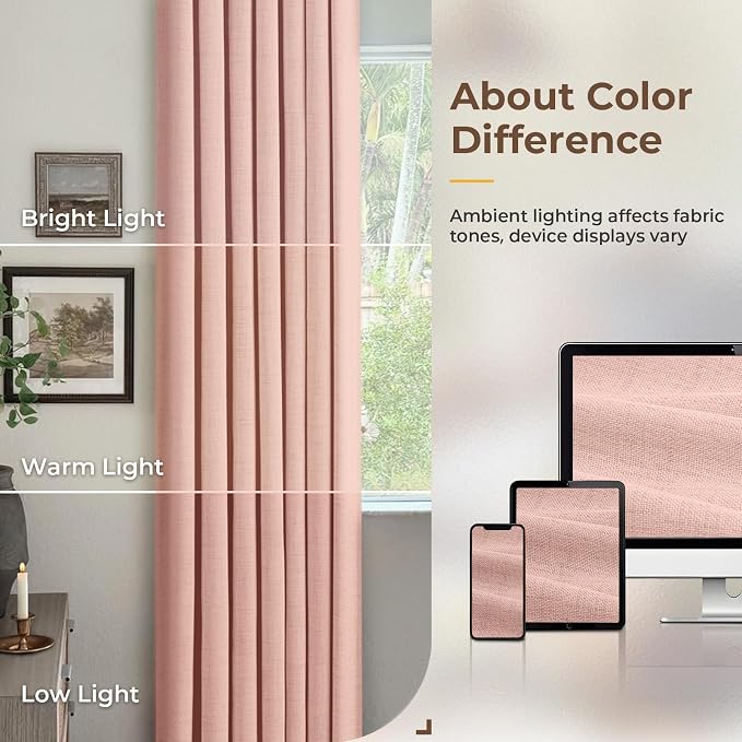 INOVADAY Linen Textured 100% Blackout Sliding Door Curtains 102x108 | Blush Pink - Image 9