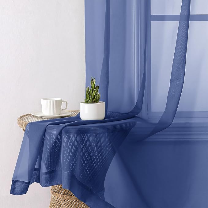Lecloud Royal Blue Sheer Curtains 78 Inches Long 2 Panels Set, Privacy Light - Image 4