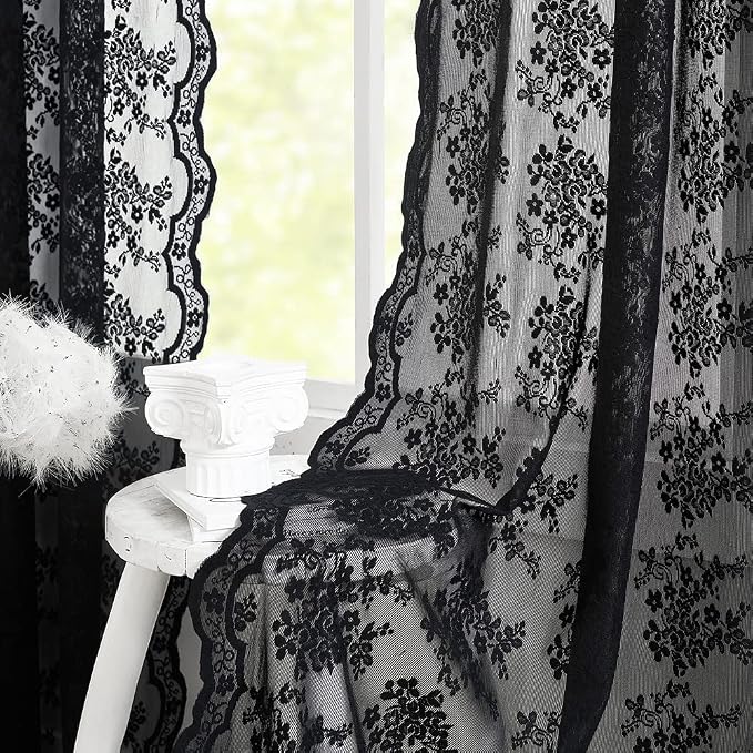 YJ YANJUN Vintage Lace Curtains 54 inch Length Victorian Floral Pattern Goth by YJYANJUN