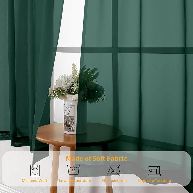 Gwine Hunter Green Sheer Curtains 72 Inches Long 2 Panels Set - Image 7