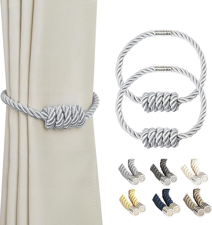 BEL AVENIR Magnetic Curtain Tiebacks, Decorative Drapery Holdbacks Modern Woven by BELAVENIR