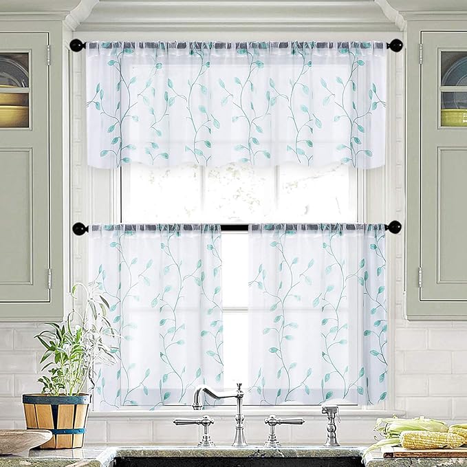 MRTREES Sheer Christmas Curtain Valance, 2 Panels Leaves Embroidered Small - Image 6