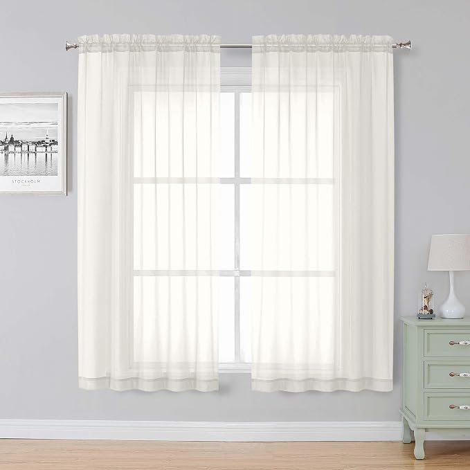 Simplebrand Ivory Sheer Curtains, 2 Panels Set by Simplebrand
