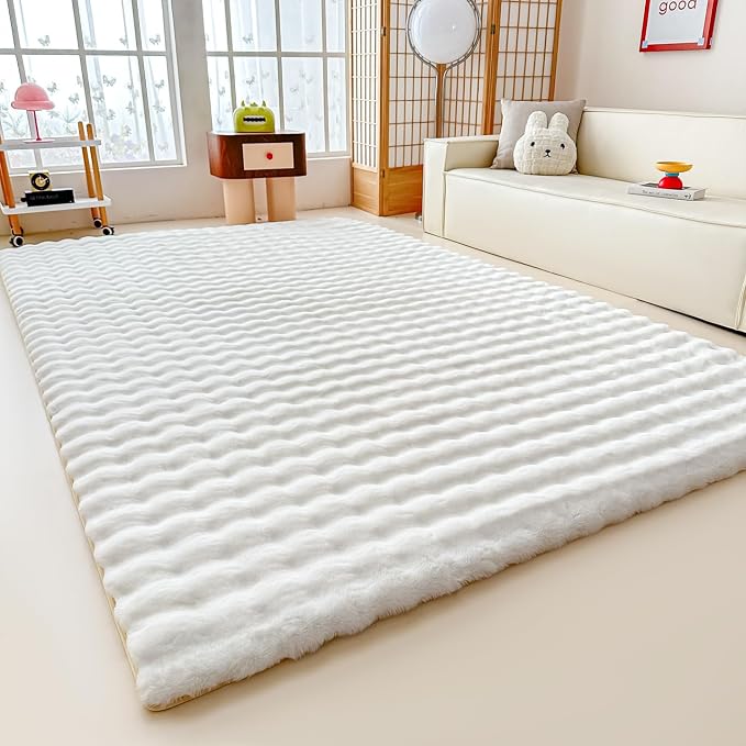White Rabbit Plush Rug 6'x9', Fluffy Faux Fur Shaggy Area Rug - Image 5