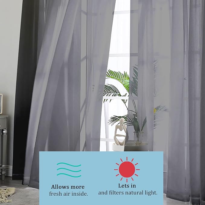 OWENIE Black Sheer Curtains 144 inch Extra Long, Elegant and Airy Drapes - Image 5