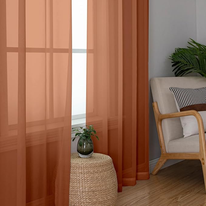 Chyhomenyc Orange Sheer Curtains 45 Inch Long 2 Panels, Light Filtering Rod - Image 7