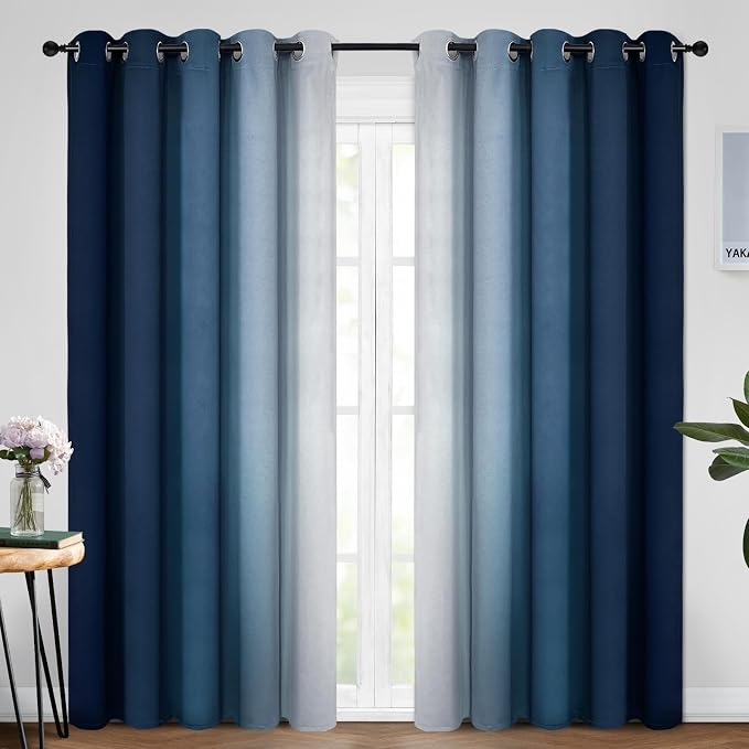 Yakamok Blue Ombre Curtains Room Darkening Grommet Curtains by Yakamok