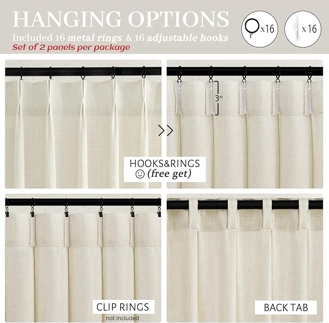 Pinch Pleated Natural Linen Semi Sheer Viral Curtains 94 Inches Long 2 Panels - Image 5