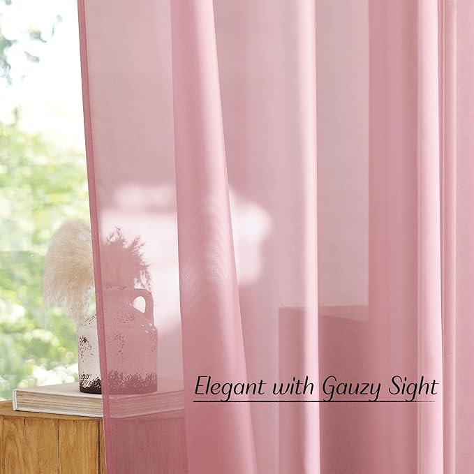 NICETOWN Soft Sheer Pink Curtains 96 inches Long - Image 5