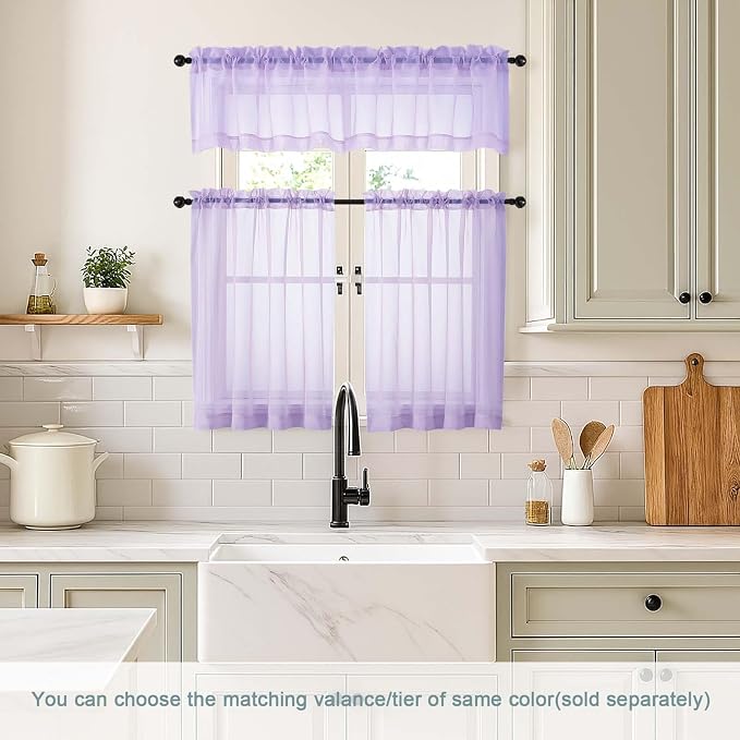 Small Sheer Curtains Tier 24 Inches Length 2 Pieces, Light Filtering Cafe - Image 2