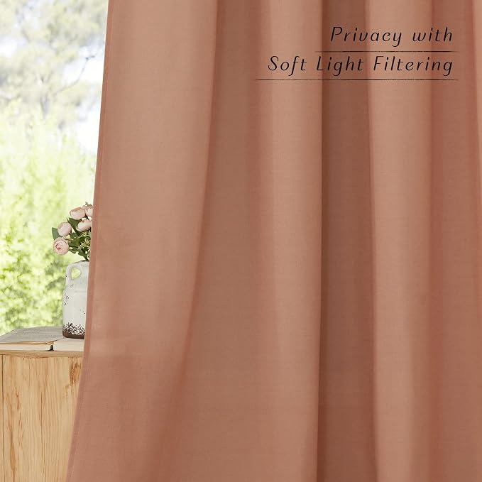 NICETOWN Linen Flax Semi Sheer Curtains 94" Length, Grommet Window Treatments - Image 5