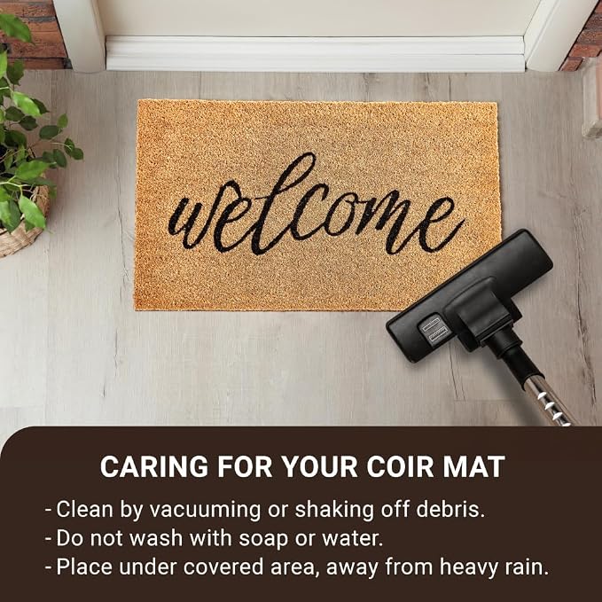 KANKUN Coco Coir Door Mat with Heavy Duty Backing, Welcome Doormat, Doormat - Image 6