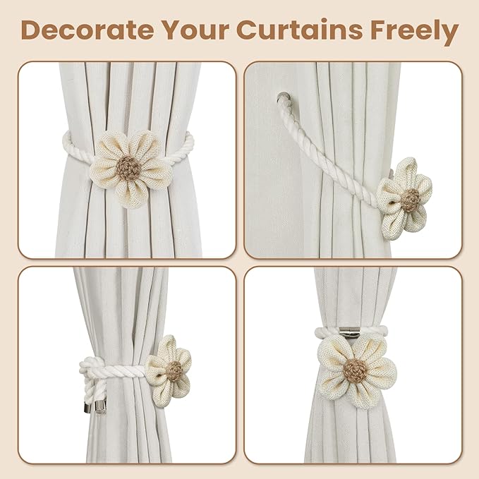 KLOGTSIND Magnetic Curtain Tiebacks, 2 Pack Flower Curtain Holdbacks - Image 4