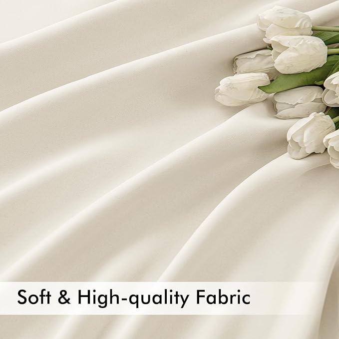 MIULEE Beige White Back Tab Blackout Curtains 63 Inch Length 2 Panels Set - Image 6