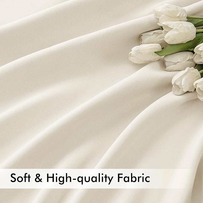 MIULEE Beige White Back Tab Blackout Curtains 108 Inch Long 2 Panels Set - Image 6