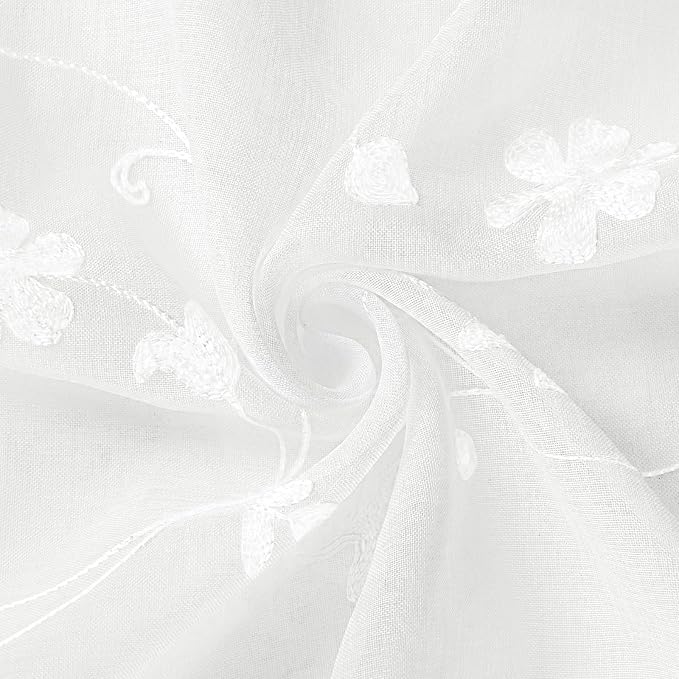 HOMEIDEAS White Sheer Curtains 96 Inches Long 2 Panels White Embroidered Floral - Image 9