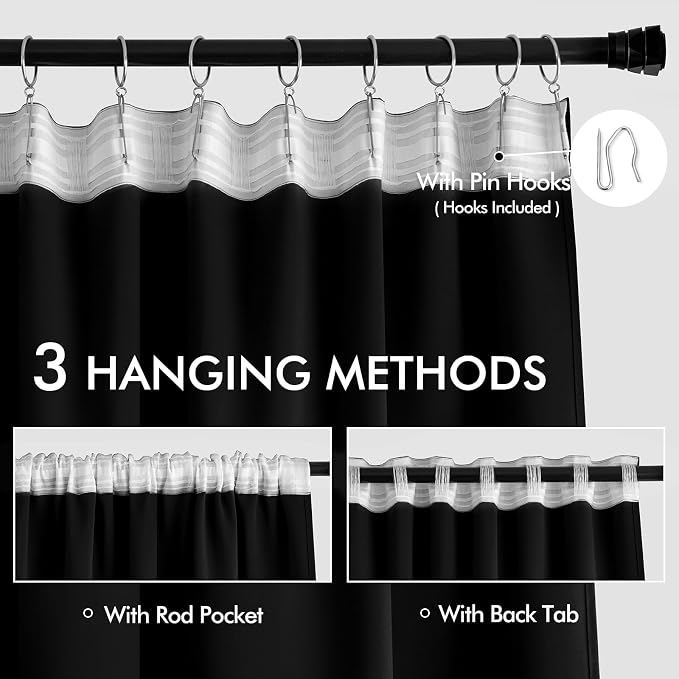 MIULEE Black Back Tab Blackout Curtains 54 Inch Length 2 Panels Set - Image 3