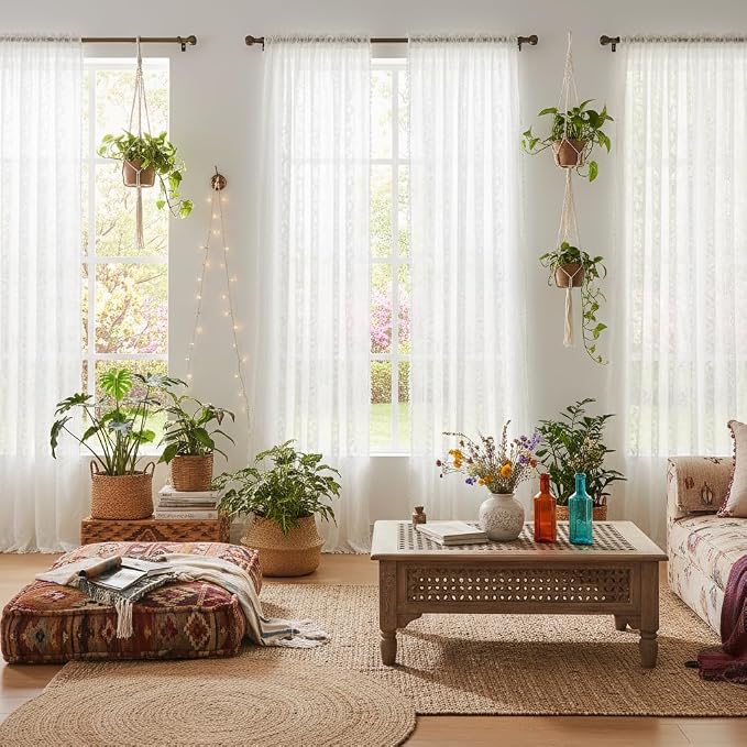 WAZZIO White Boho Lace Curtains 84 Inch -Cute Vintage Victorian Sheer Panel - Image 4