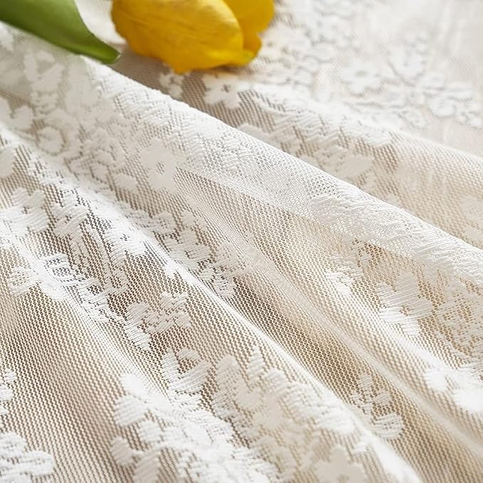 YJ YANJUN Vintage Lace Curtains 24 inch Length 2 Panels Retro Floral Rv Drapes - Image 4
