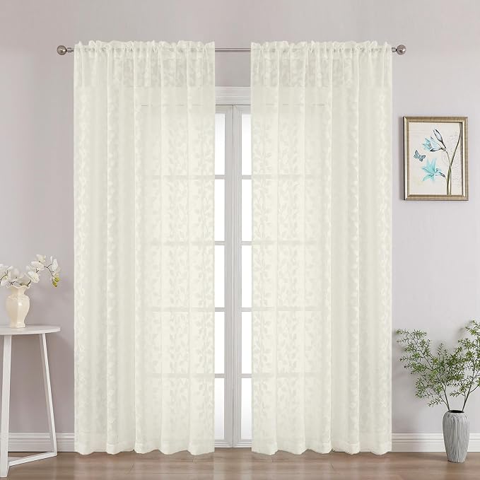 Chyhomenyc Ivory Sheer Curtains 84 Inch Length 2 Panels Set, Light Filtering by Chyhomenyc