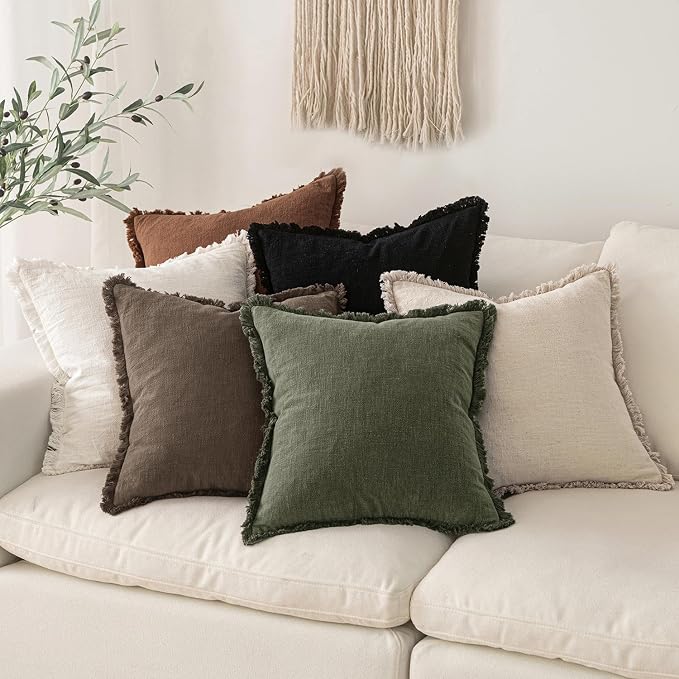 MIULEE Decorative Throw Pillow Covers Neutral Linen Fringe Throw Pillows Euro - Image 5