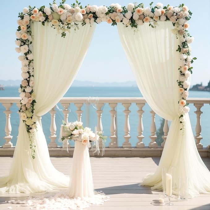 Ivory Tulle Backdrop Curtain for Wedding Parties 10ft x 8ft Sheer Backdrop - Image 5