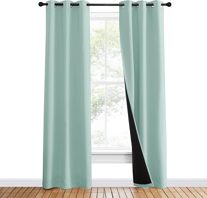 NICETOWN Aqua Blue 100% Blackout Curtain Set, Thermal Insulated & Energy - Image 2