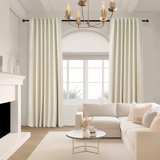 Topfinel 102 Inches Long Cream Colored Custom Total Blackout Linen Curtains - Image 2