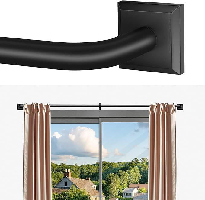 Black Curtain Rods for Windows 66-152Inch Heavy Duty Wrap Around Blackout by RBYCOS