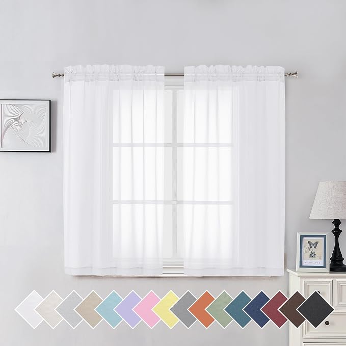 Aiyufeng White Sheer Curtains for Living Room 45 inch Length 2 Panels Set by Aiyufeng