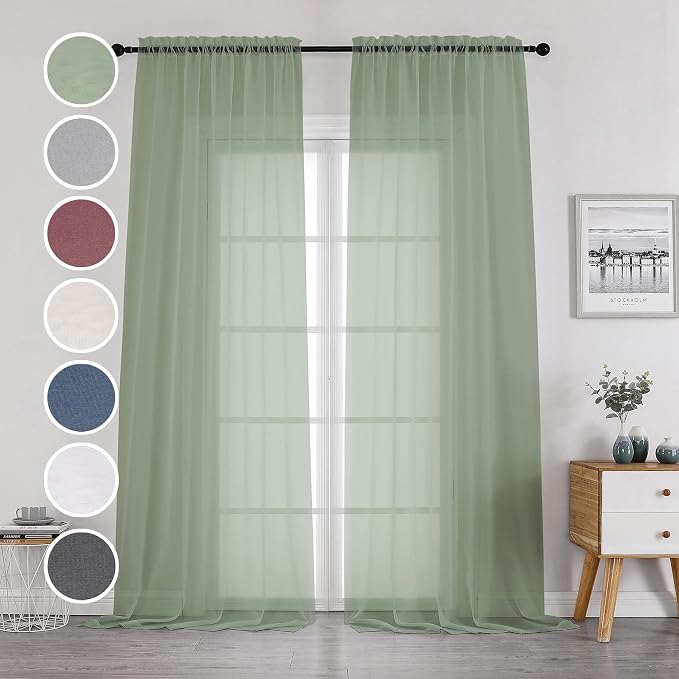 OWENIE Sage Sheer Curtains 144 inch Extra Long, Elegant and Airy Drapes - Image 5