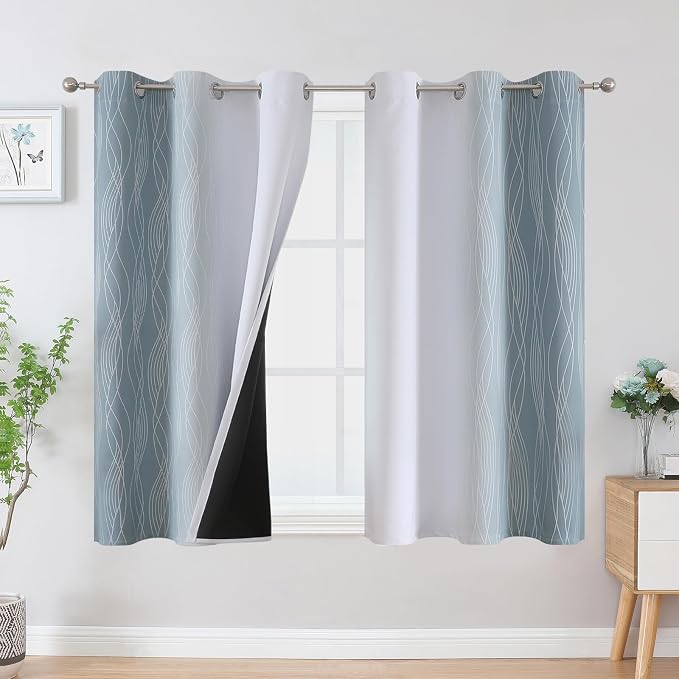 Estelar Textiler Stone Blue and Greyish White Ombre Blackout Curtains 54 Inch by ESTELARTEXTILER
