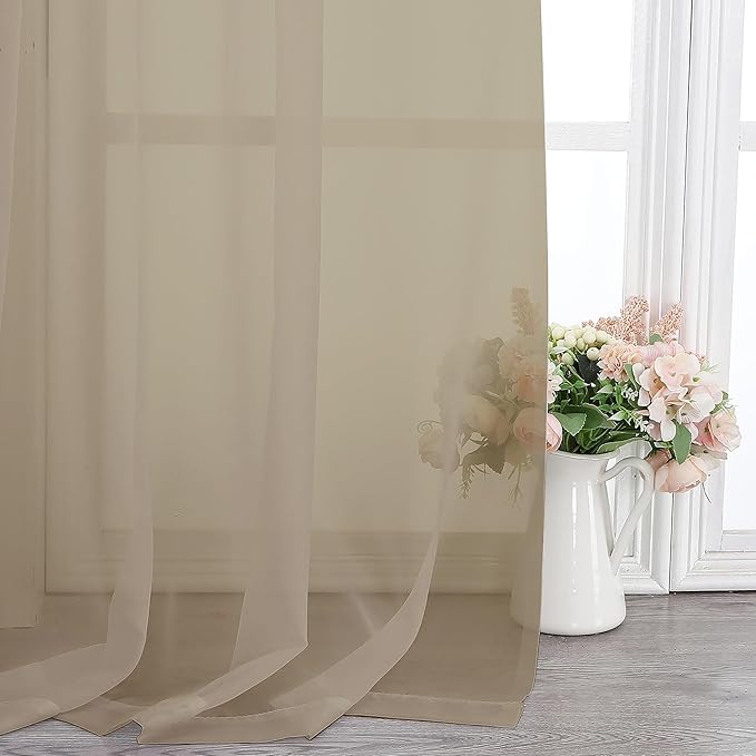 Chyhomenyc Taupe Sheer Curtains 63 Inch Length 2 Panels, Light Filtering Airy - Image 6