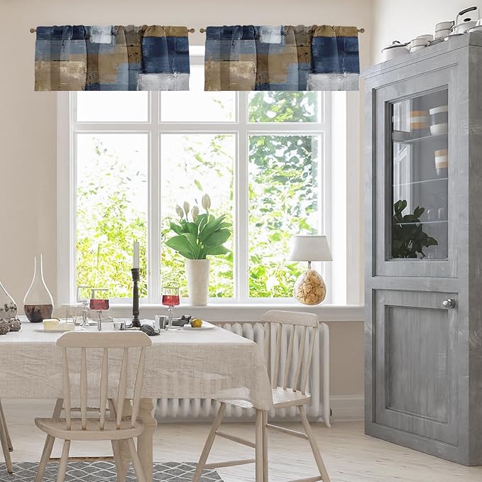 Emvency 4 Pack Valances Window Treatments, Abstract Modern Grey Brown Rustic - Image 2