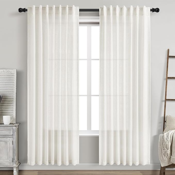 Nanspring Beige White Linen Curtains by Nanspring