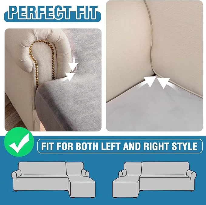 Couch Cover 8-Piece Elastic Velvet Couch Cushion Covers & Chaise Slipcovers - Image 7