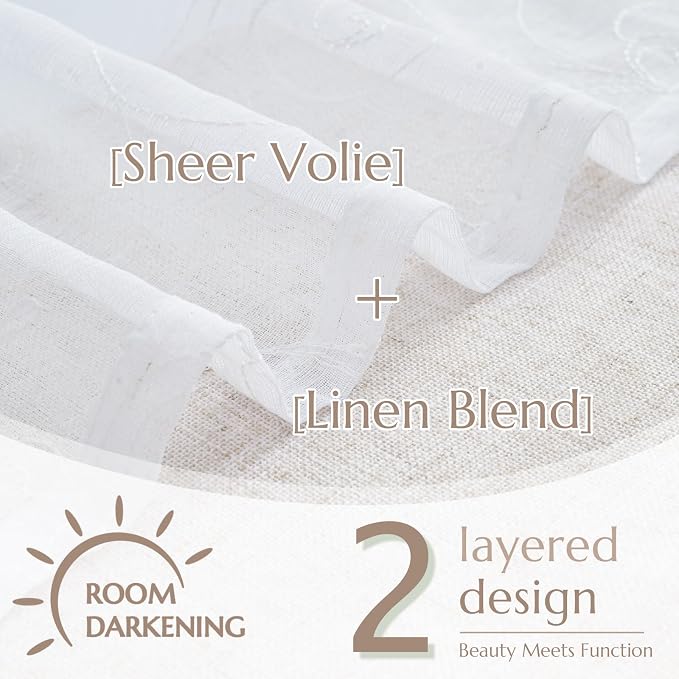 jinchan Linen Valance for Window Embroidered Farmhouse Light Filtering Voile - Image 4