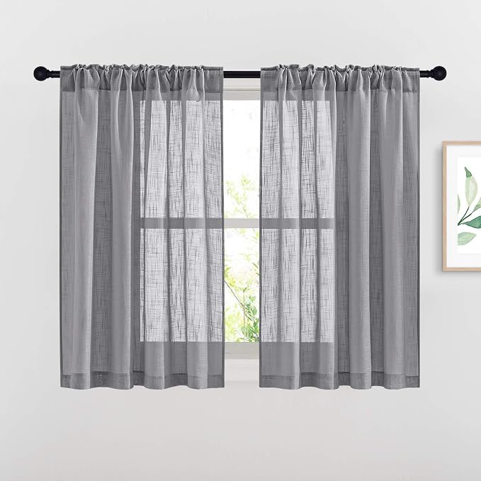 NICETOWN Bathroom Window Curtains 45 inch Length, Natural Linen Textured Rod by NICETOWN