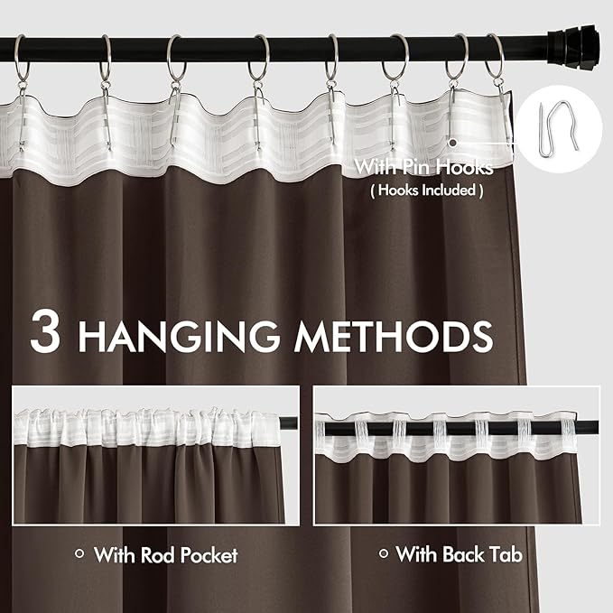 MIULEE Chocolate Brown Back Tab Blackout Curtains 108 Inch Long 2 Panels Set - Image 3