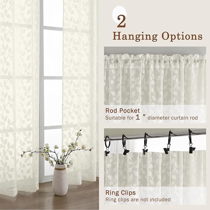 Chyhomenyc Ivory Sheer Curtains 63 Inch Length 2 Panels Set, Light Filtering - Image 8