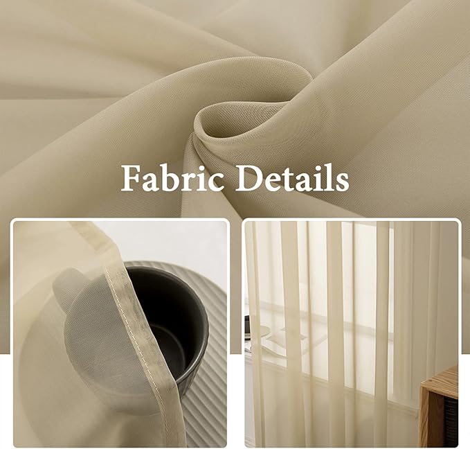 MIULEE 2 Panels Solid Color Sheer Window Curtains Elegant Window Voile - Image 3