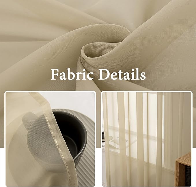 MIULEE 2 Panels Solid Color Sheer Window Curtains Elegant Window Voile - Image 3