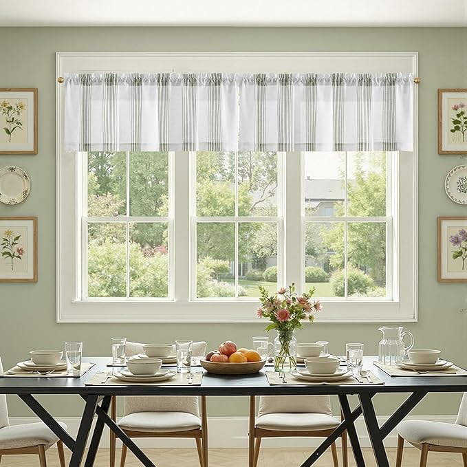 jinchan Striped Linen Valance Curtain 16 Inch Vertical Striped Valance - Image 3