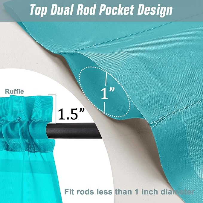 Turquoise Sheer Curtains 90 Inches Long 2 Panels, Light Filtering Solid Sheer - Image 3