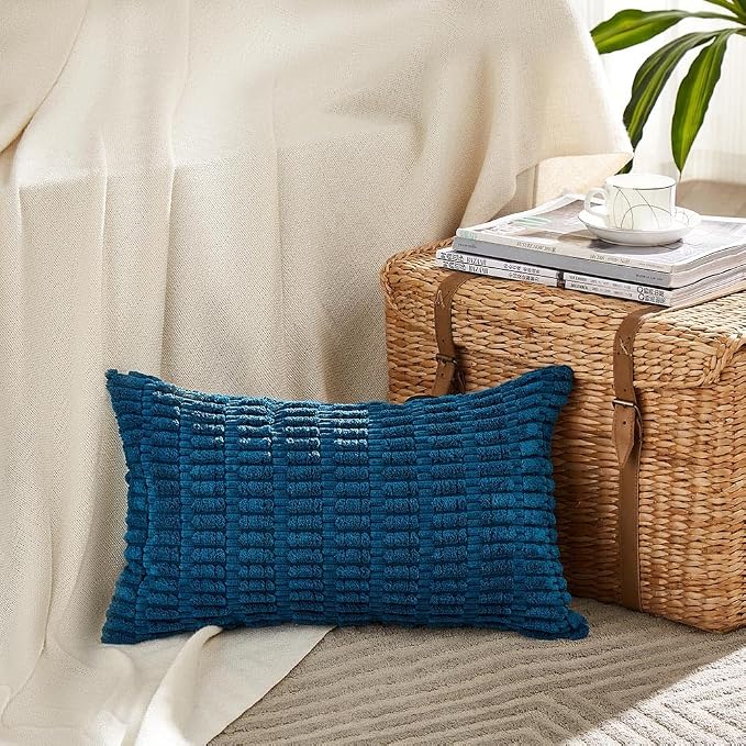 Fancy Homi 4 Packs Teal Lumbar Decorative Throw Pillow Covers 12x20 Inch - Image 2